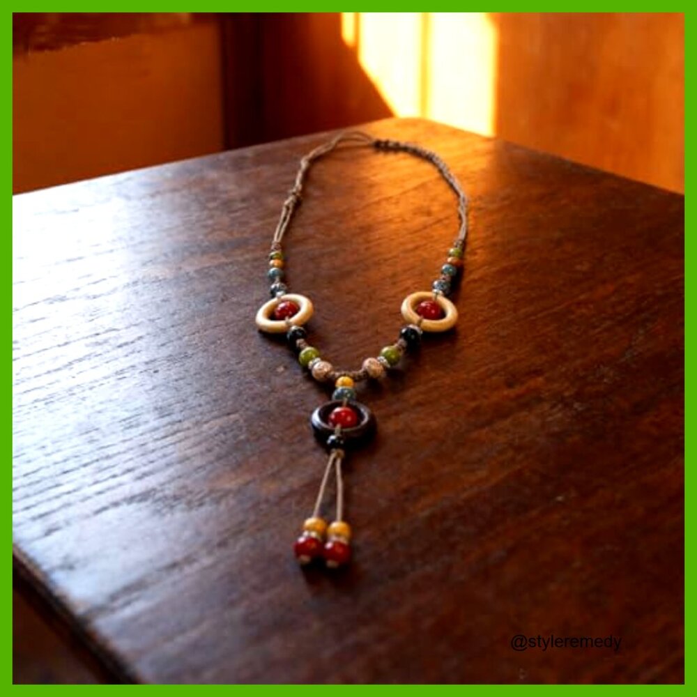 Adjustable Ceramic Bead Statement Necklace With B… - image 3